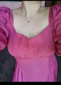 Balloon Sleeved Pink Maxi Dress