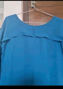 Blue Ruffled Sleeve Top
