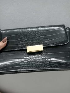 Black Croc Embossed Baguette Bag