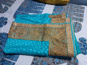 Teal Saree with Gold Embroidery