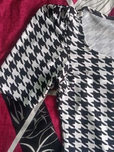 Houndstooth Puff Sleeve Top🖤🤍✨