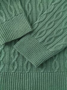 Green Cable Knit Polo Sweater