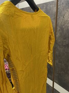 Yellow Embroidered Kurti With Attached Shrara