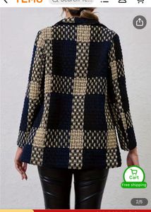 Navy Golden Black Beige Grid Pattern jacket