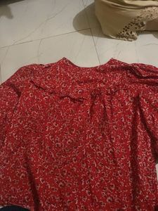 Red Floral Ruffle Blouse