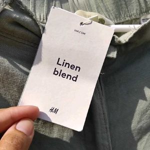 H&amp;M Sage Green Linen Blend Pants