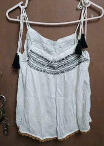 White Embroidered Tank Top