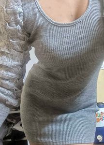 Gray Long Sleeve Mini Dress