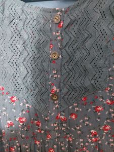 Floral Grey A-line Kurta 💐🖤🤍