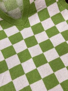 Green Checkered Knit Vest