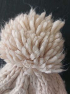 Cream Cable Knit Beanie with Pom