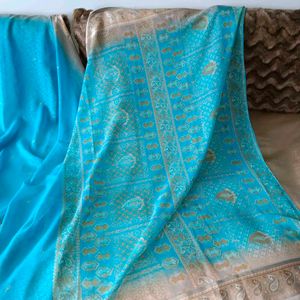 🛍️ Synthetic Sky Blue Saree⭐⭐⭐⭐⭐