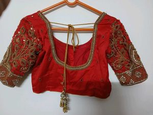 Red Customized Aari Worked Blouse