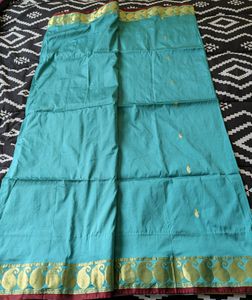 Sea Green Saree With Contrast Pallu