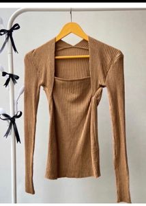 Khaki square neck top