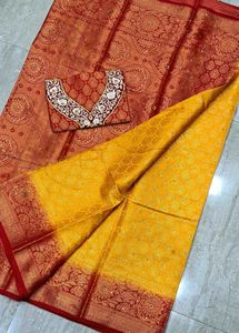 Elegant Yellow &amp; Red Saree