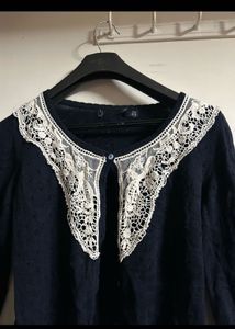 Navy Cardigan with Lace Detail