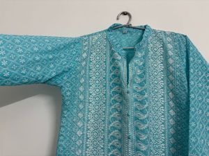 blue chikankari kurti