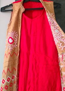 Red Dress with Embroidered Koti