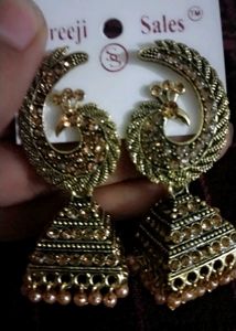 Peacock Design Golden Earrings
