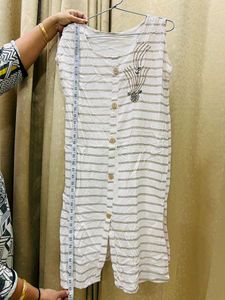 Striped Button Down Tank Dress Type Kurti