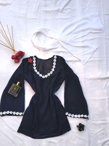 Navy Blue Corset Kurti With Scarf