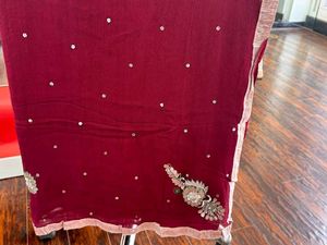 Magenta Burgundy Saree with Silver Embroidery
