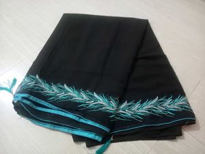 Elegant Black &amp; Embroidery Border Saree
