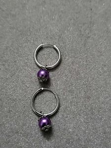 Purple Beaded Hoop Earrings