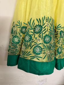 🆕 Yellow &amp; Green Embroidered Anarkali
