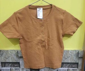Brown Ribbed Top