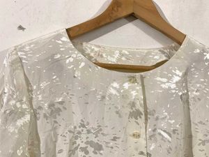 Flower Printed Off White Half Sleeves Shirt