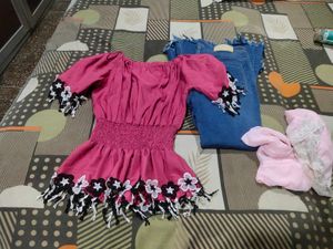 2 Tops And Peplum  Jeans Combo