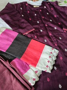 Purple Embroidered Kurti Set