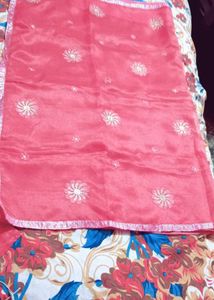 Elegant Pink Floral Embroidered Dupatta