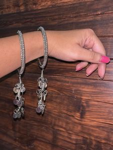 Silver Tone Dangle Bangles - Set of 2