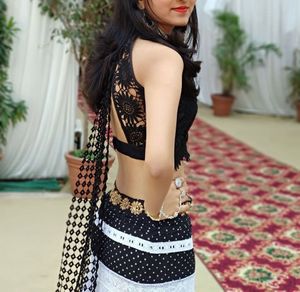 Black &amp; White Tiered Lehenga Set