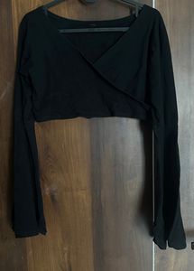 Black Bell Sleeve Crop Top