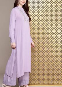 Floral Embroidered CuffedSleeves Kurta &amp; Trouser