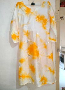 White & Orange Tie Dye Kurti With Plazo