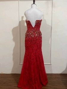 Red Beaded Evening Gown