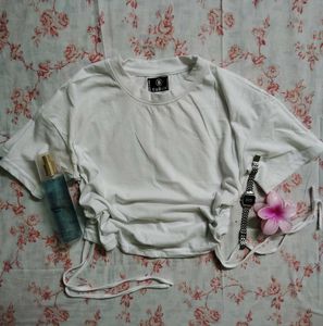 White Side Lace Crop Tee