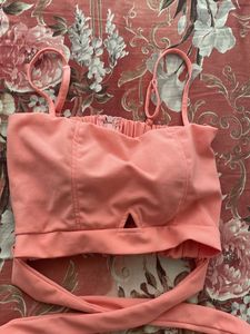 Coral Tie-Up Crop Top