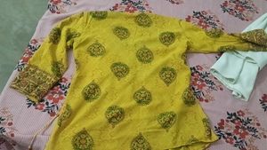 Yellow Floral Print Peasant Short Kurti