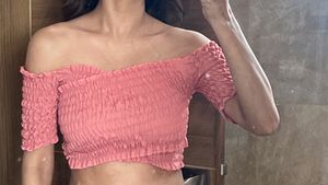 Pink Smocked Off-Shoulder Top