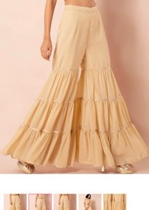 Beige Gota Tiered Sharara Pants