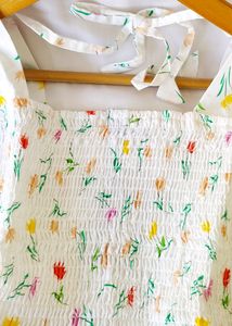 Cute Floral Print Smokey Top