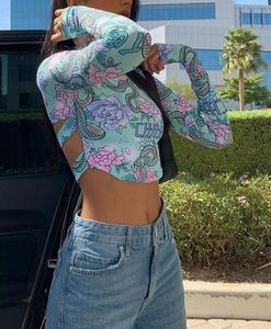 Y2k Print Long Sleeve Crop Top