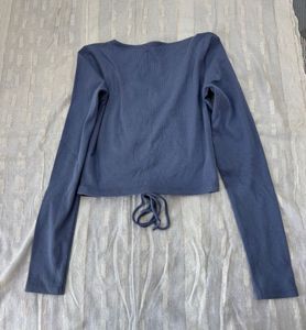 Blue Long Sleeve Ribbed Crop Top