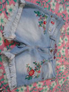 Floral Embroidered Denim Shorts